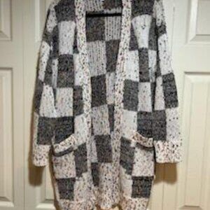 Cozy Black and White Check Open-Front Cardigan